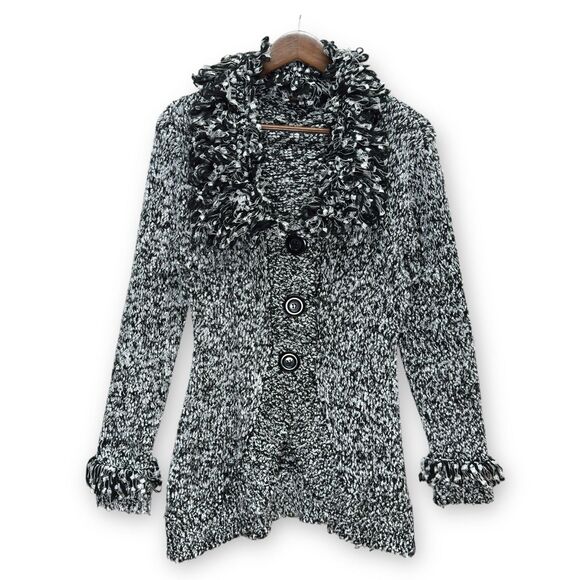 Y2k Frilly Cardigan Sweater Women M Knit Fairy 70s Wool Whimsi Artsy Eclectic - Picture 3 of 12